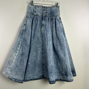 Vintage Gitano Express Skirt Acid Wash High Drop Waist Pleated Pockets Sz 9/10